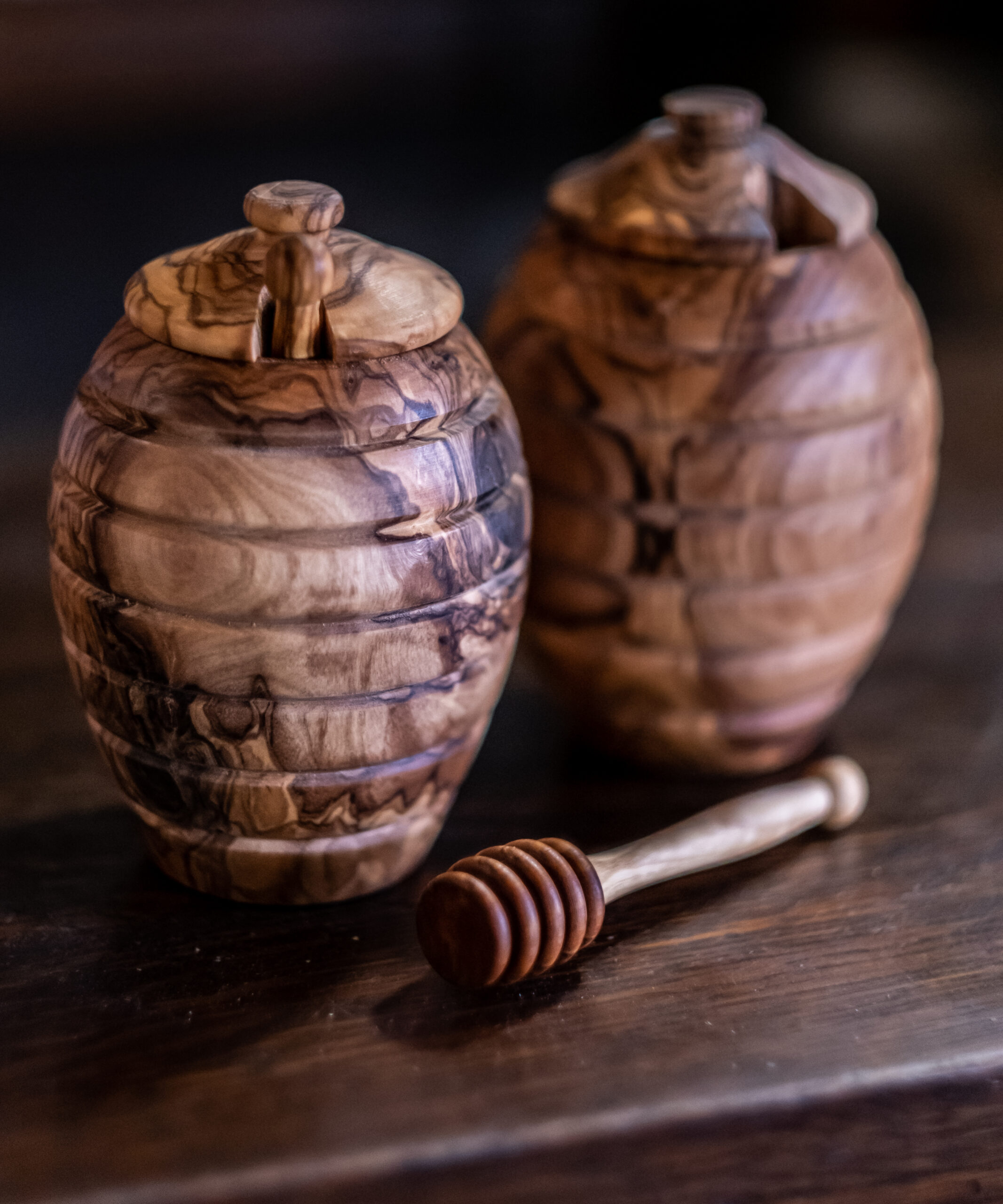 Olive Wood Honey Barrel