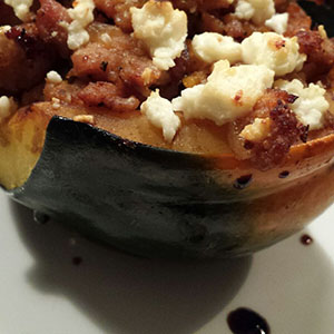 Roasted Acorn Squash with Sausage Stuffing and Balsamic Vinegar Recipe